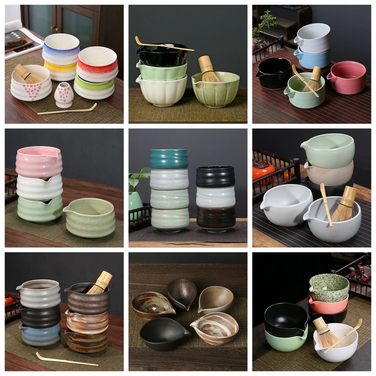 Custom Logo Handmade Matcha Ceremony Tools 4-7-9 Piece Japanese Matcha Whisk Set Customize Natural Bamboo Whisk Matcha Tea Set